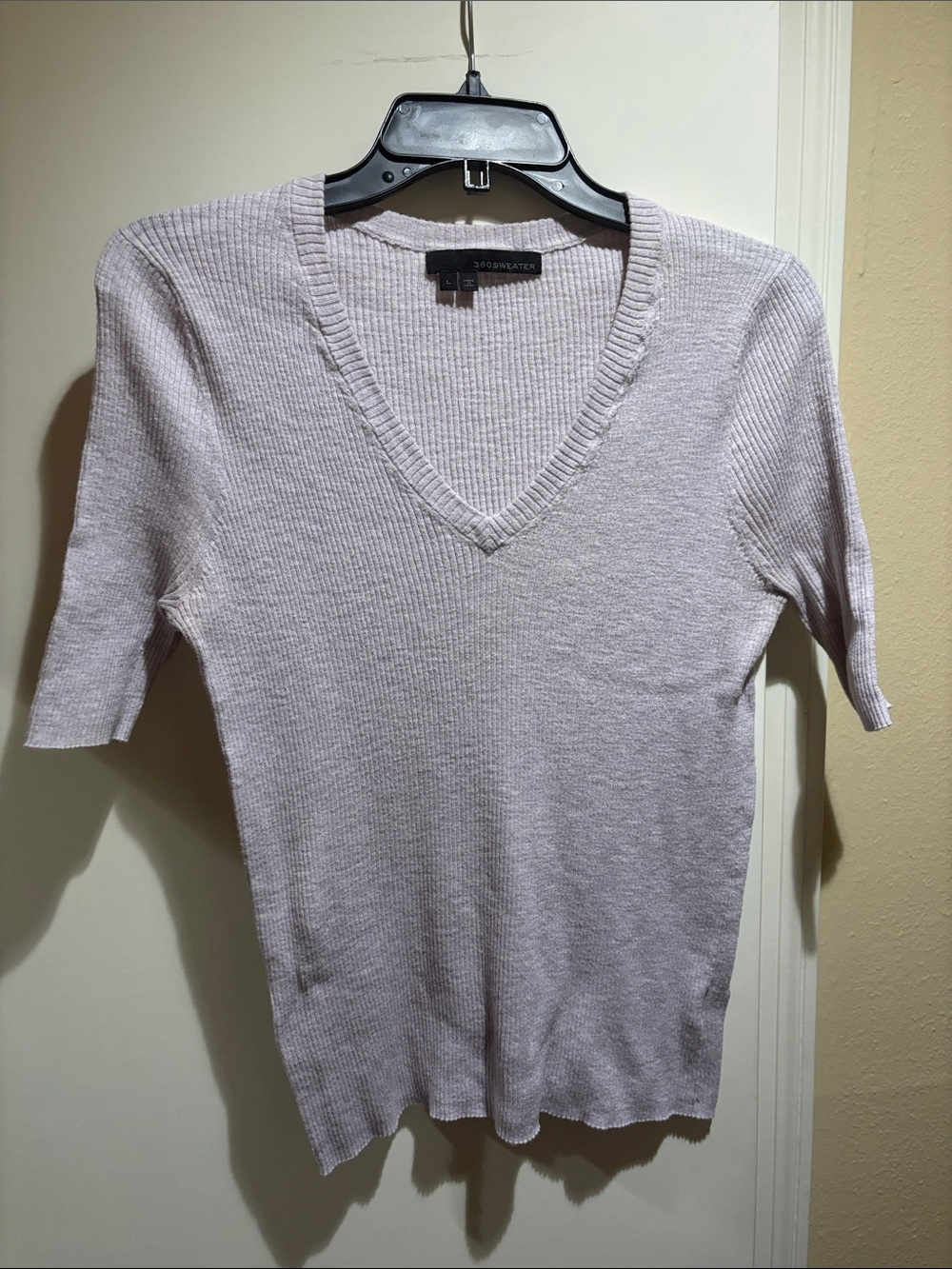Sag Harbor Light Lilac V-Neck Short Sleeve Sweater